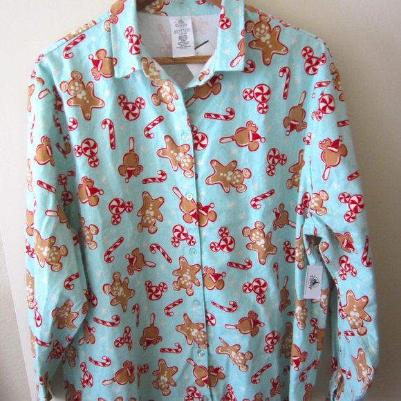 Disney Tops - Disney Mickey Mouse Gingerbread Peppermint Candy Cane Ice Cream Flannel Shirt